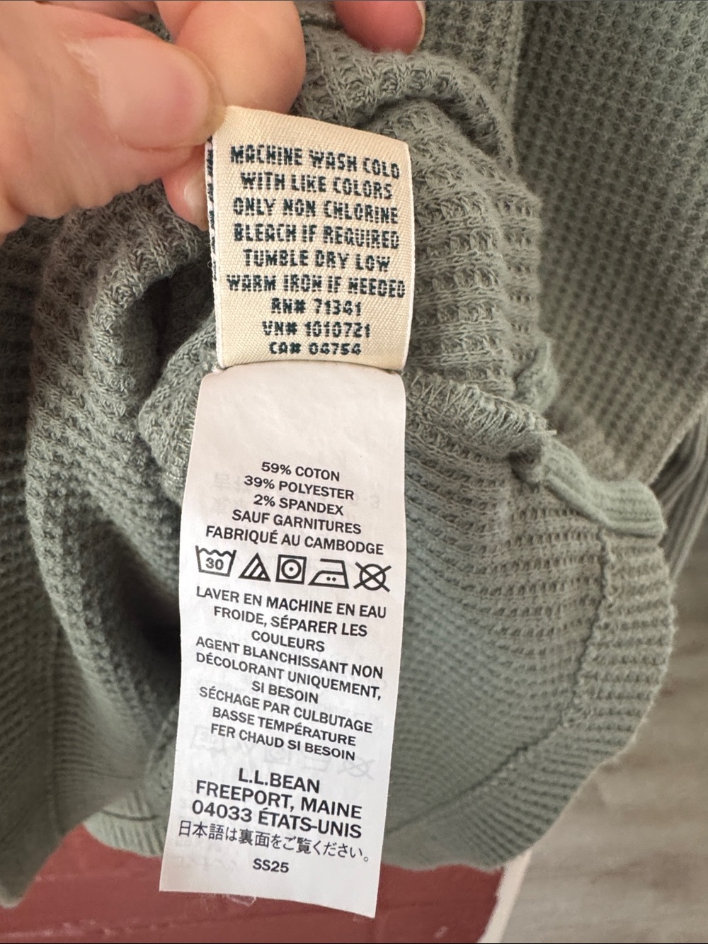 L.L.Bean Sage Green Waffle Knit Long Sleeve Loungewear Set Large - Picture 6 of 12
